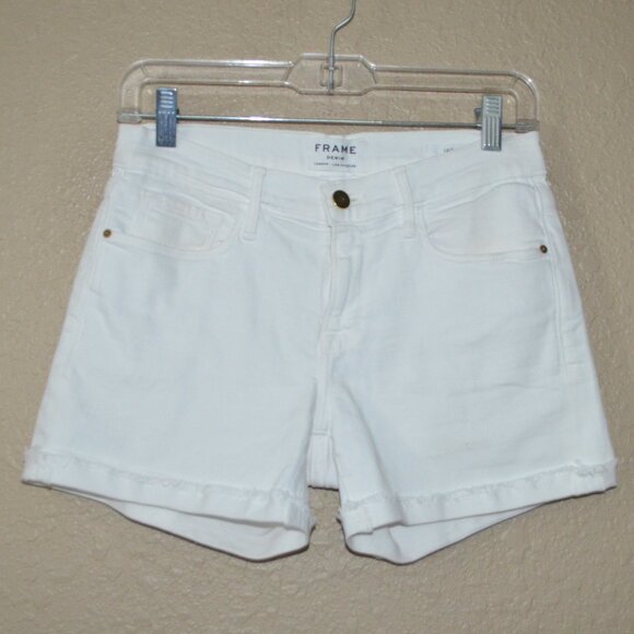 Sz 25 FRAME Denim White Cotton Blend Le Cutoff Shorts - Picture 1 of 5